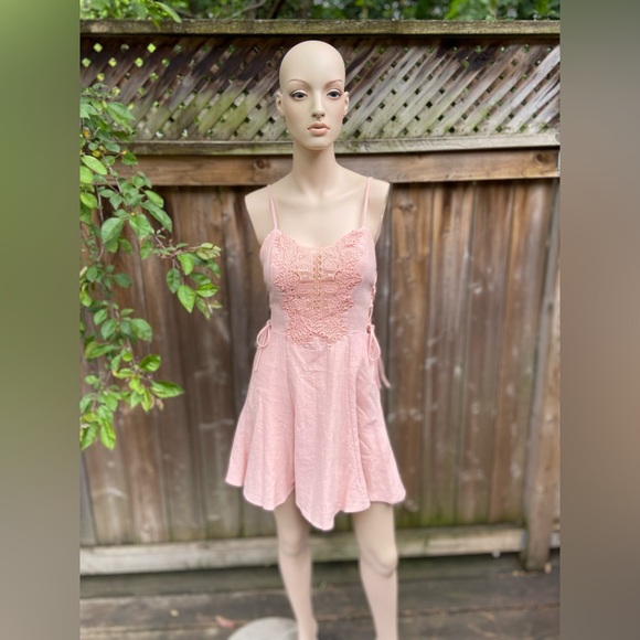 Light Pink Intricate Lace Crochet Mini Dress - Picture 9 of 16